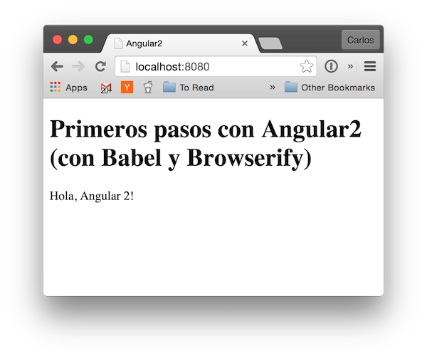 Localhost con aplicación en Angular 2